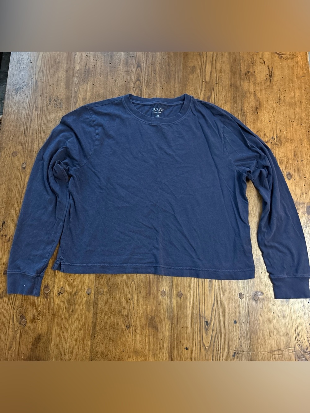 J.Crew Cropped Long Sleeve T-Shirt Women's L Blue Vintage Jersey CC998